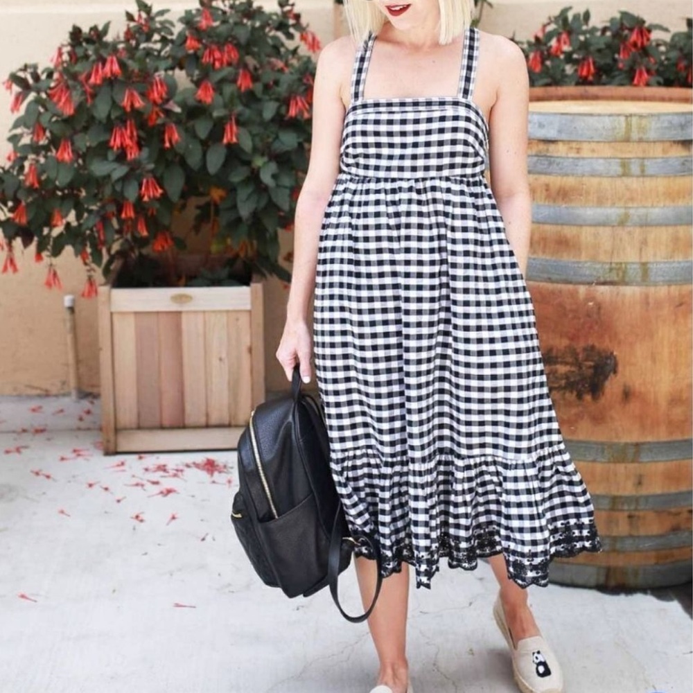 J. Crew Black and White Gingham Midi Dress
